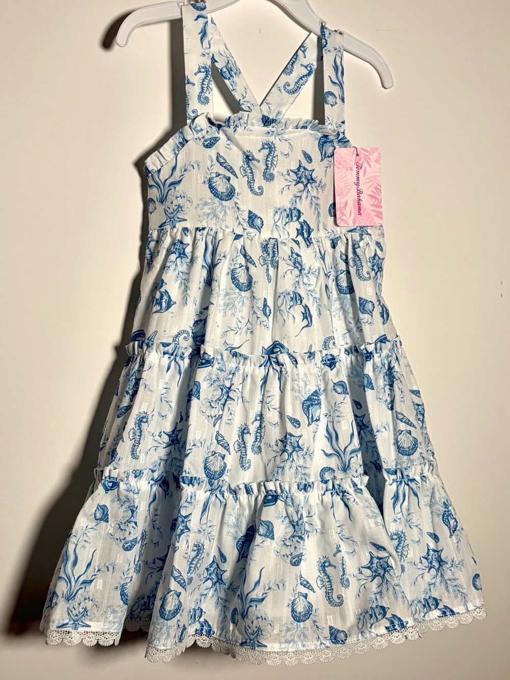 Tommy Bahama- Girls' White & Blue Sea Life Tiered Sundress